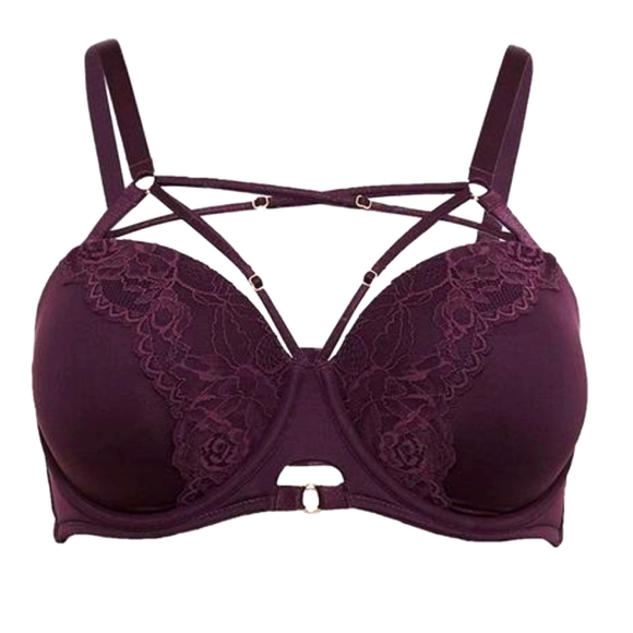 Grape Purple Microfiber Strappy Harness Push-Up Strapless Bra size 46D - Picture 1 of 5